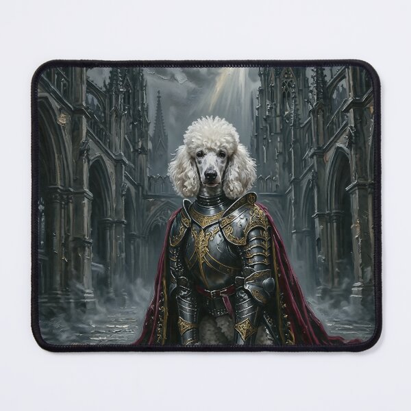Item preview, Regal White Poodle Knight in Gothic Cathedral Dark Fantasy Medieval Armor Portrait designed and sold by cr6zym1nd.