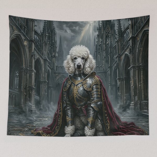 Item preview, Regal White Poodle Knight in Gothic Cathedral Dark Fantasy Medieval Armor Portrait designed and sold by cr6zym1nd.