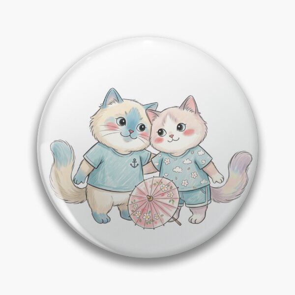 Item preview, Cute Cat Couple in Matching Summer Outfits designed and sold by TaiwanMemory.