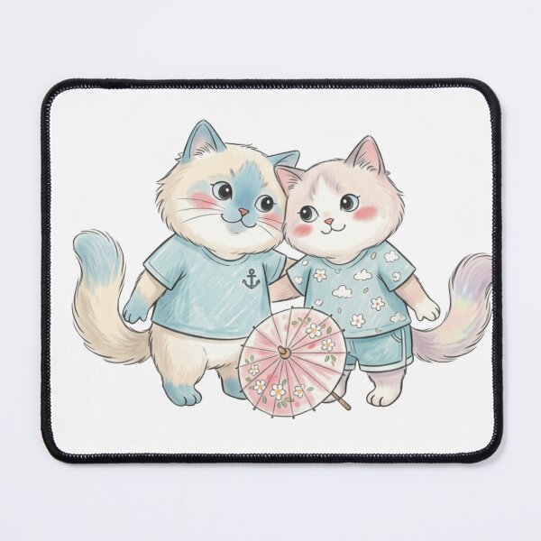 Item preview, Cute Cat Couple in Matching Summer Outfits designed and sold by TaiwanMemory.