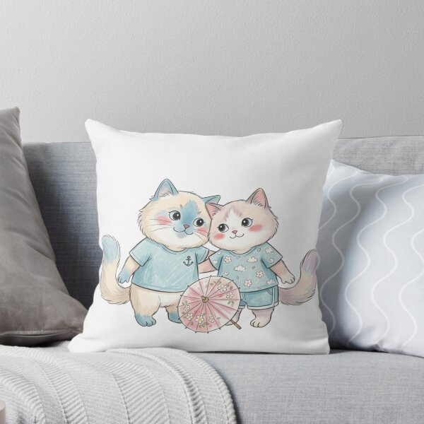 Item preview, Cute Cat Couple in Matching Summer Outfits designed and sold by TaiwanMemory.