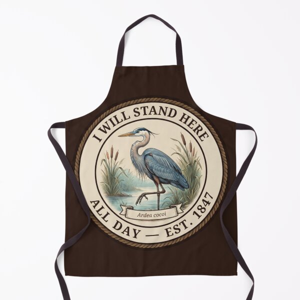 Item preview, I Will Stand Here All Day Heron Humor Badge designed and sold by CalmCapy Co.