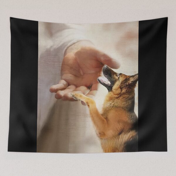 Item preview, Crhistian Dog Wall art Canvas "Faithful Forever", German Shepherd Memorial Poster, Jesus Hand Religious Wall Decor, Pet Loss Sympathy Gift for Dog Lovers designed and sold by MorningJoco.