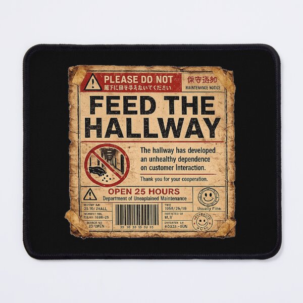 Item preview, Please Do Not Feed The Hallway | Weirdcore Liminal Space Warning Sticker designed and sold by Open25Hours.