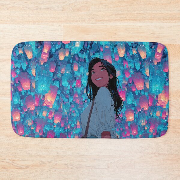 Item preview, Girl Standing Under Glowing Floating Lanterns designed and sold by colorful-white.