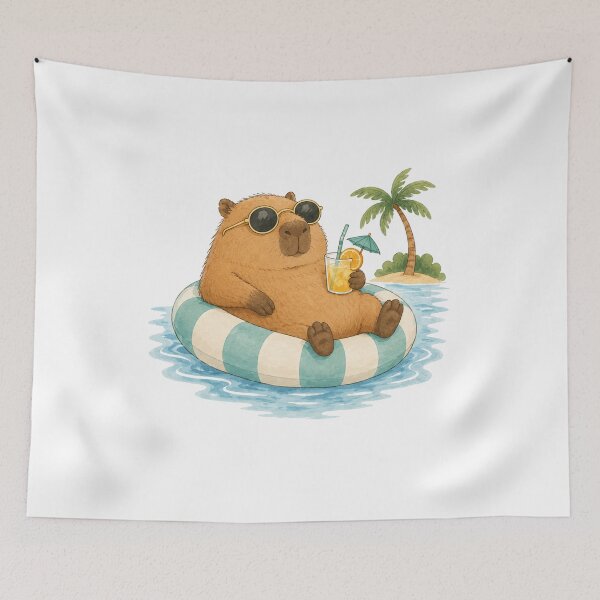 Item preview, Cute Capybara Summer Beach Illustration | Relaxing Tropical Animal Art designed and sold by Little Moments Co..