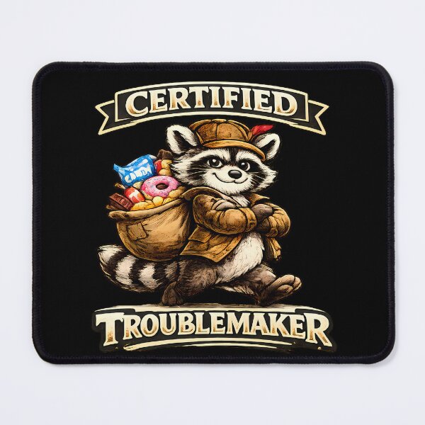 Item preview, CERTIFIED TROUBLEMAKER Funny Raccoon Snack Lover Vintage Graphic T-Shirt designed and sold by clockedoutwearshop.