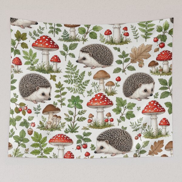 Item preview, Enchanted Forest Hedgehogs and Mushrooms Pattern designed and sold by Owcomm.