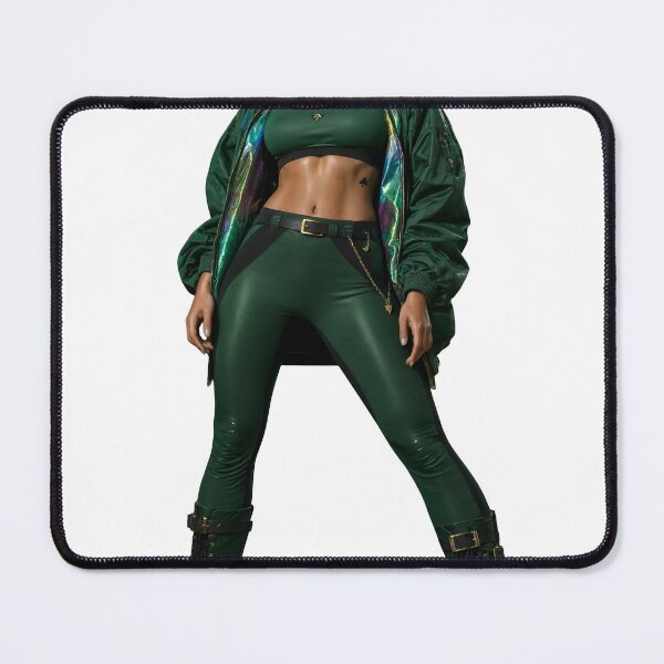 Item preview, Confident Pose Fashion Model in Green Crop Top and High Waist Leggings Full Body Isolated designed and sold by Creative88Art.