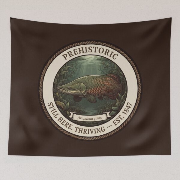 Item preview, Prehistoric Still Here Thriving Arapaima Humor Badge designed and sold by CalmCapy Co.