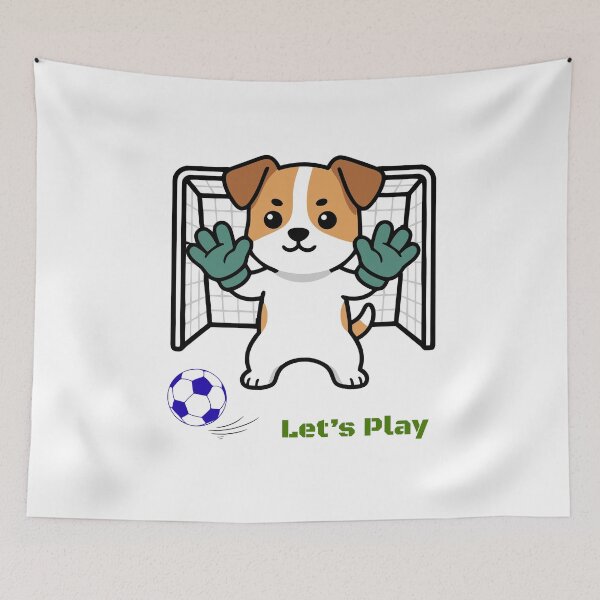 Item preview, Cute Goalie Dog Let's Play Soccer Vector Art designed and sold by EHdesignShop.
