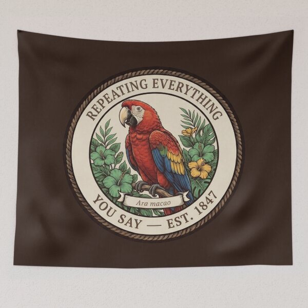 Item preview, Repeating Everything You Say Macaw Humor Badge designed and sold by CalmCapy Co.