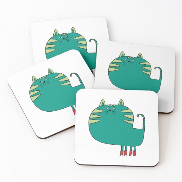 Item preview, Quirky Cat Muffin Cute Chubby Teal Kitten Illustration designed and sold by CoastalCraftArt.