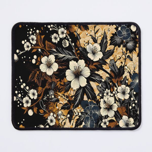 Item preview, Gilded Midnight: Japanese Floral Art with Wave Pattern designed and sold by LiveLearnCreate.