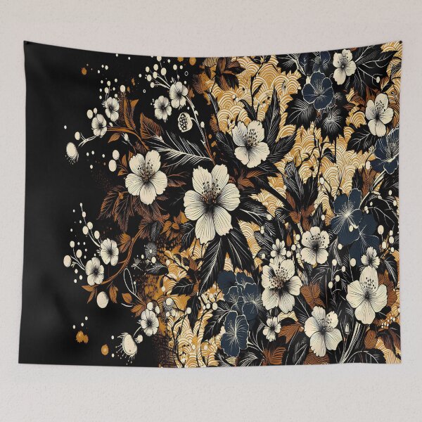 Item preview, Gilded Midnight: Japanese Floral Art with Wave Pattern designed and sold by LiveLearnCreate.