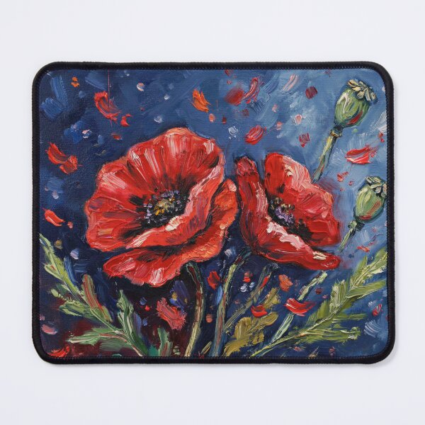 Item preview, Red poppies on a blue background,oil paint. designed and sold by elegantpaterns.