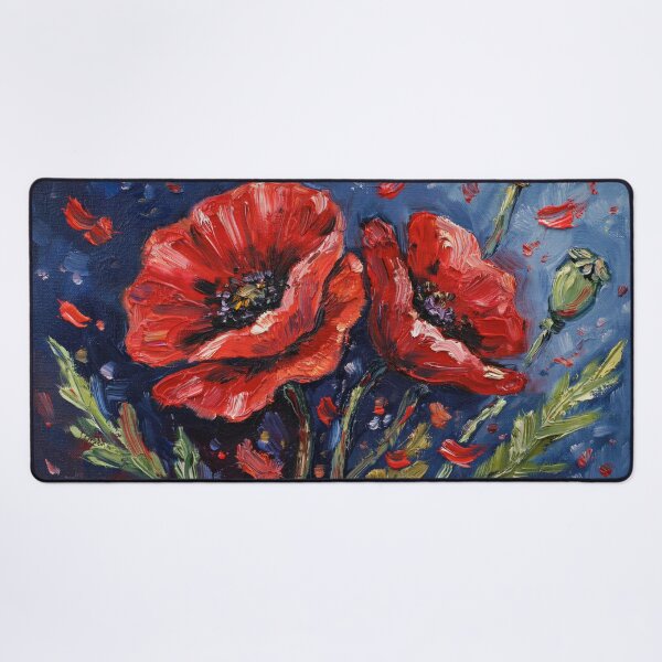 Item preview, Red poppies on a blue background,oil paint. designed and sold by elegantpaterns.