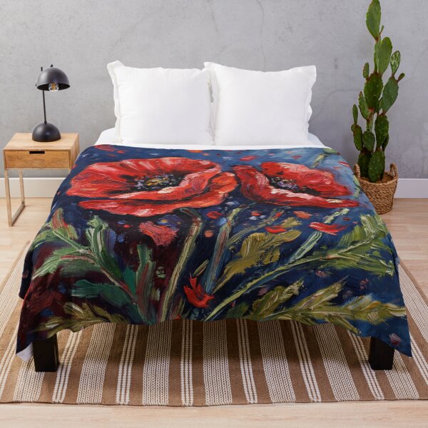 Item preview, Red poppies on a blue background,oil paint. designed and sold by elegantpaterns.