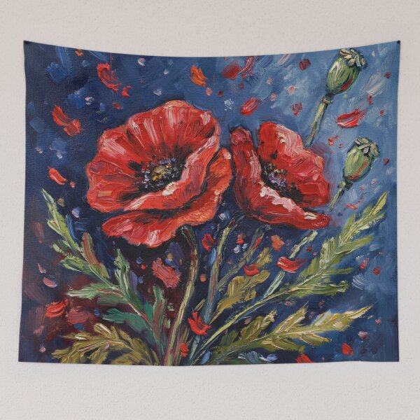 Item preview, Red poppies on a blue background,oil paint. designed and sold by elegantpaterns.