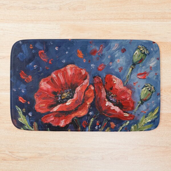 Item preview, Red poppies on a blue background,oil paint. designed and sold by elegantpaterns.