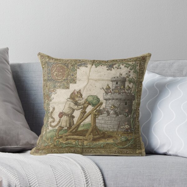 Item preview, Medieval Cat Siege Engineer Launching Cabbages Manuscript Art designed and sold by PictorialWhimsy.
