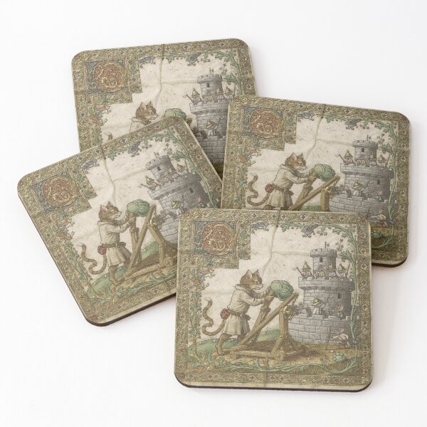 Item preview, Medieval Cat Siege Engineer Launching Cabbages Manuscript Art designed and sold by PictorialWhimsy.