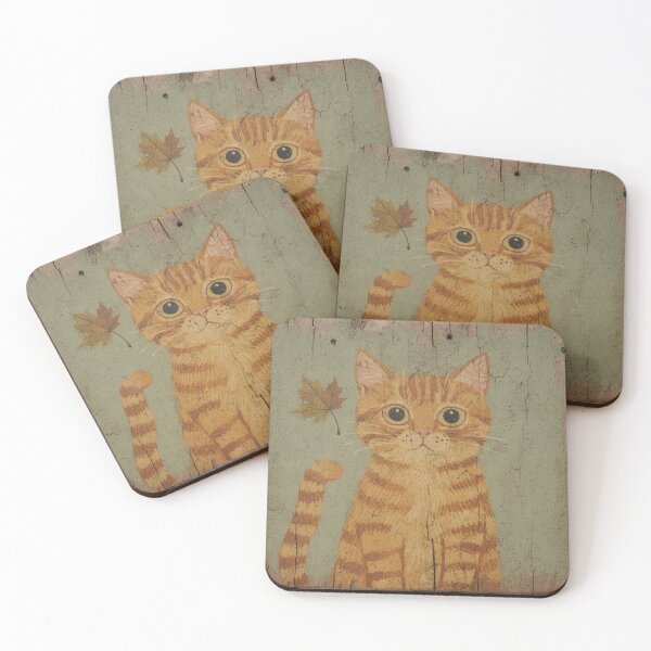 Item preview, Startled Orange Tabby with an Autumn Leaf designed and sold by PictorialWhimsy.