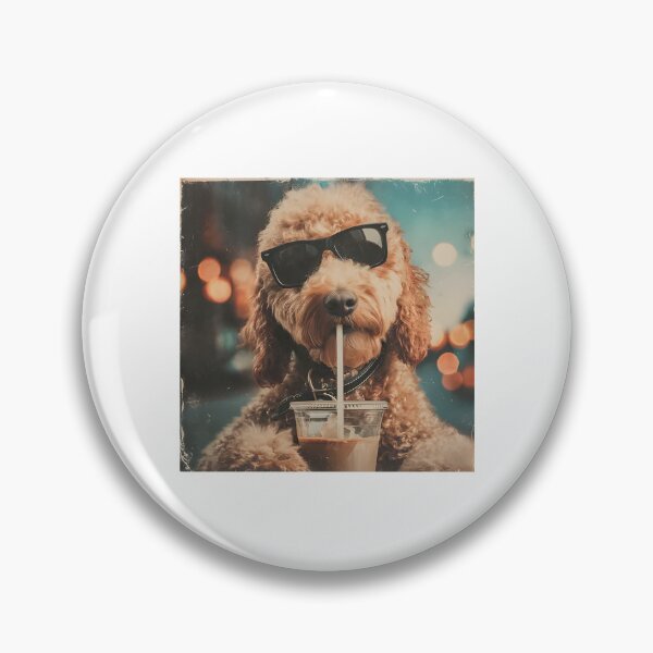 Item preview, Cute Goldendoodle Drinking Iced Coffee designed and sold by CharmiA Fox.
