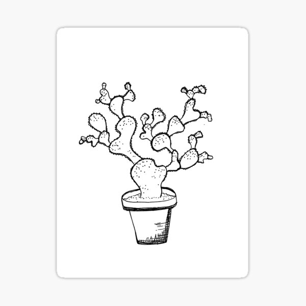 Cactus in a Pot - Cacti Succulant - Simple Black and White Sticker