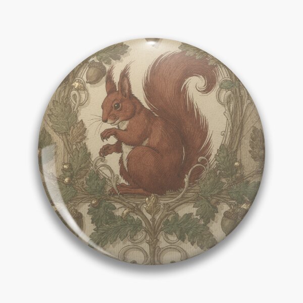 Item preview, Art Nouveau Red Squirrel Among Oak Leaves in Gold designed and sold by PictorialWhimsy.