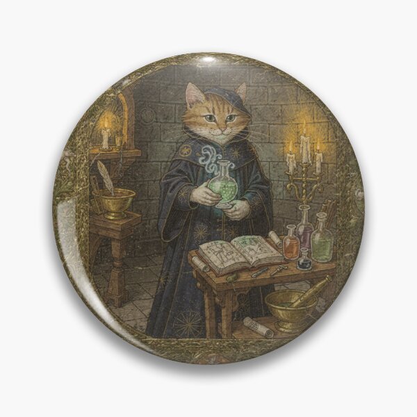 Item preview, Medieval Cat Alchemist with a Bubbling Flask designed and sold by PictorialWhimsy.