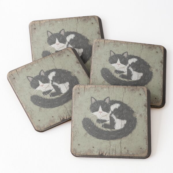 Item preview, Sleepy Tuxedo Cat Curled Like a Comma designed and sold by PictorialWhimsy.