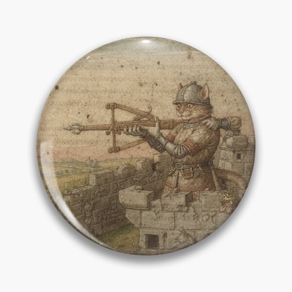 Item preview, Medieval Cat Crossbowman on the Battlements designed and sold by PictorialWhimsy.