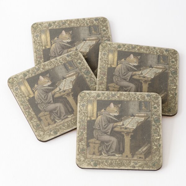 Item preview, Medieval Cat Scribe Copying a Manuscript designed and sold by PictorialWhimsy.