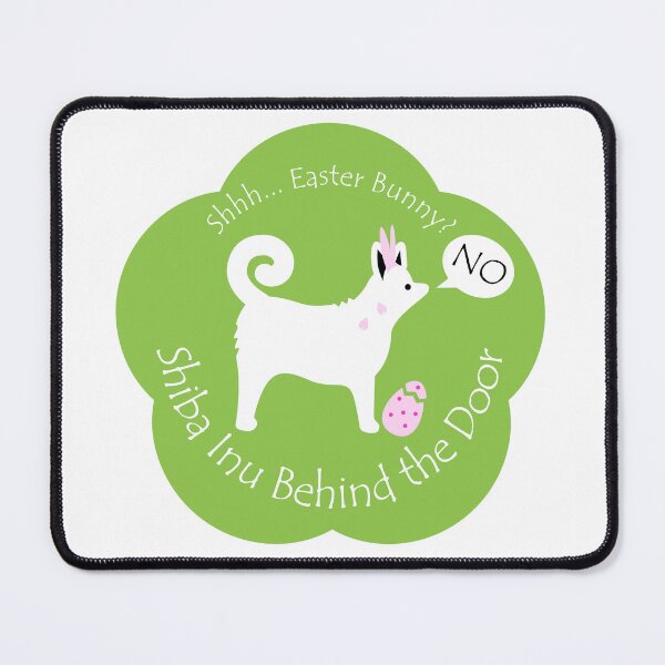 Item preview, Funny Shiba Inu Easter Bunny Behind the Door Green Base designed and sold by Na7nasColorShop.