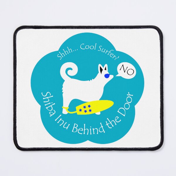 Item preview, Funny Shiba Inu Cool Surfer Behind the Door Blue Base designed and sold by Na7nasColorShop.