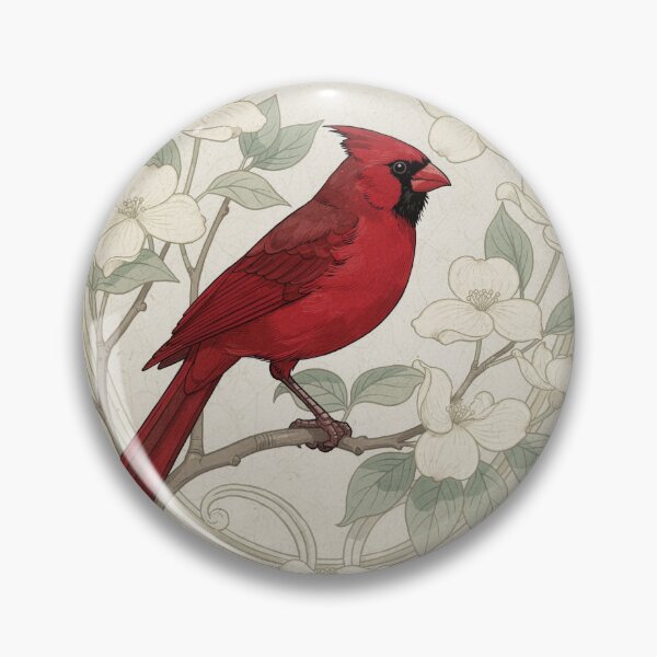 Item preview, Art Nouveau Cardinal Among Dogwood in Gold designed and sold by PictorialWhimsy.
