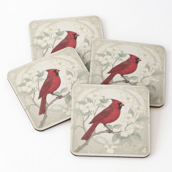 Item preview, Art Nouveau Cardinal Among Dogwood in Gold designed and sold by PictorialWhimsy.