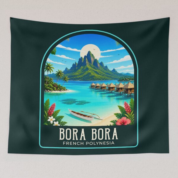 Item preview, Bora Bora Vintage Travel Illustration designed and sold by HomeLivingCo.