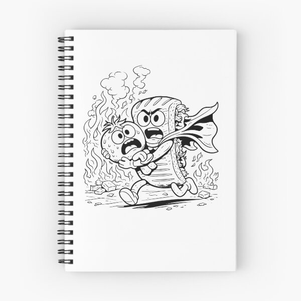 Item preview, Funny Hero Sandwich Rescue  Cartoon Food Superhero Black and White Illustration designed and sold by ComedyInkFactor.
