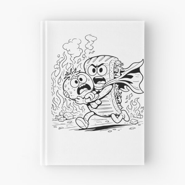Item preview, Funny Hero Sandwich Rescue  Cartoon Food Superhero Black and White Illustration designed and sold by ComedyInkFactor.