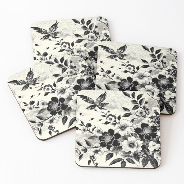 Item preview, Monochromatic Zen: Elegant Japanese Floral and Bird Composition designed and sold by LiveLearnCreate.