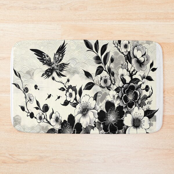 Item preview, Monochromatic Zen: Elegant Japanese Floral and Bird Composition designed and sold by LiveLearnCreate.