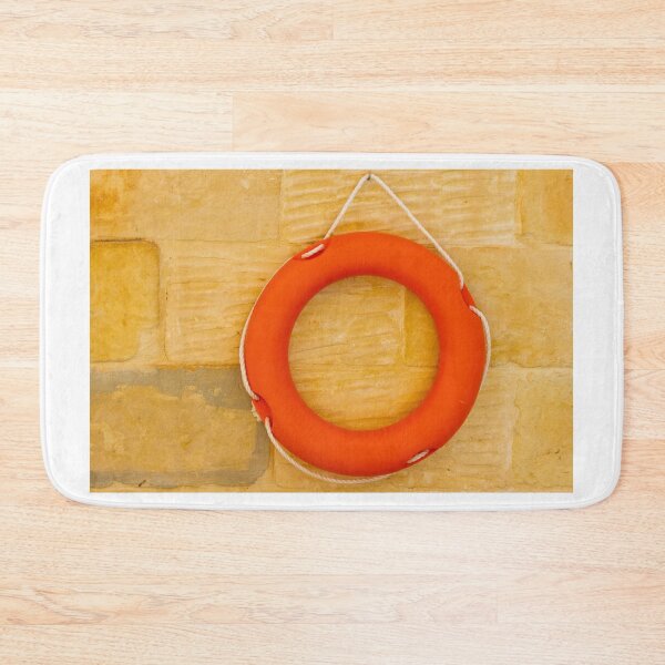 Item preview, Orange Lifebuoy Life Preserver Hanging On Stone Wall With Rope Nautical Safety Equipment For Rescue designed and sold by Nmallia.