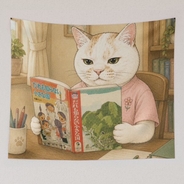 Item preview, Cat Reading a Japanese Children's Book designed and sold by Komatoya.