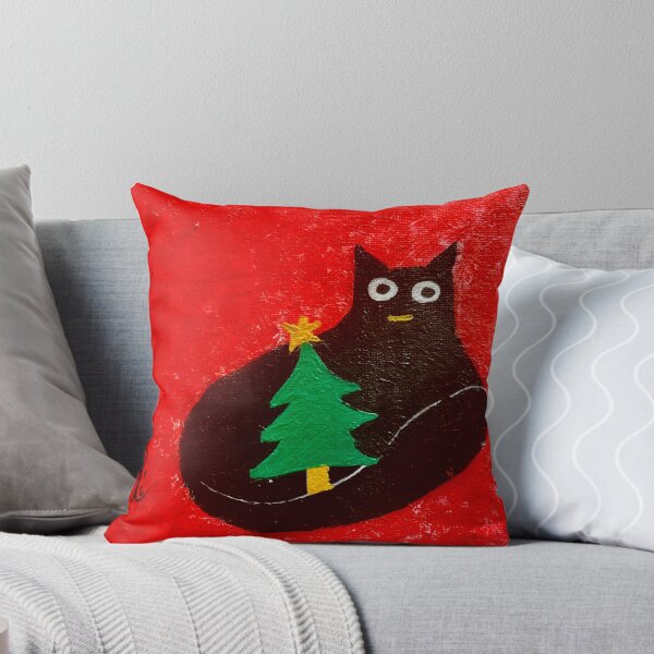 Item preview, Cute Black Cat with Christmas Tree Painting designed and sold by Colors by Ri.