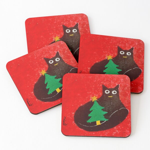 Item preview, Cute Black Cat with Christmas Tree Painting designed and sold by Colors by Ri.