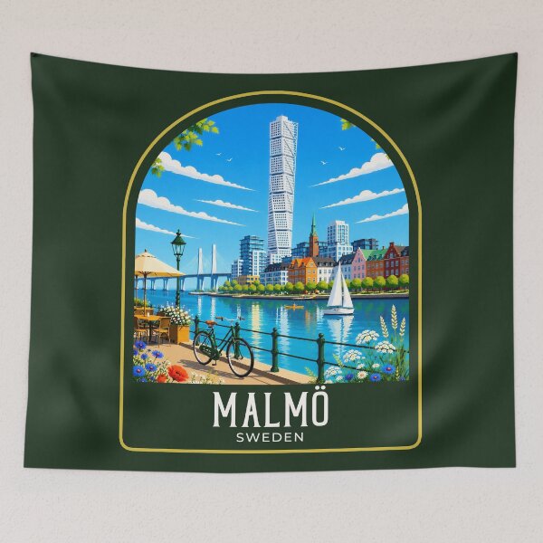Item preview, Malmö Vintage Travel Illustration designed and sold by HomeLivingCo.