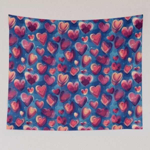 Item preview, Abstract Pink Hearts Pattern on Deep Blue | Romantic Watercolor Love Design designed and sold by Goca Shop.