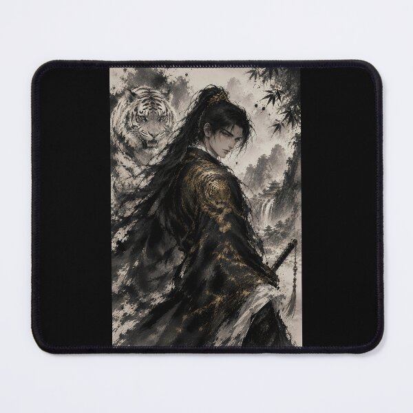 Item preview, Shadow Guardian | White Tiger & Wuxia Swordsman Ink Wash Art designed and sold by ManJiangHong.